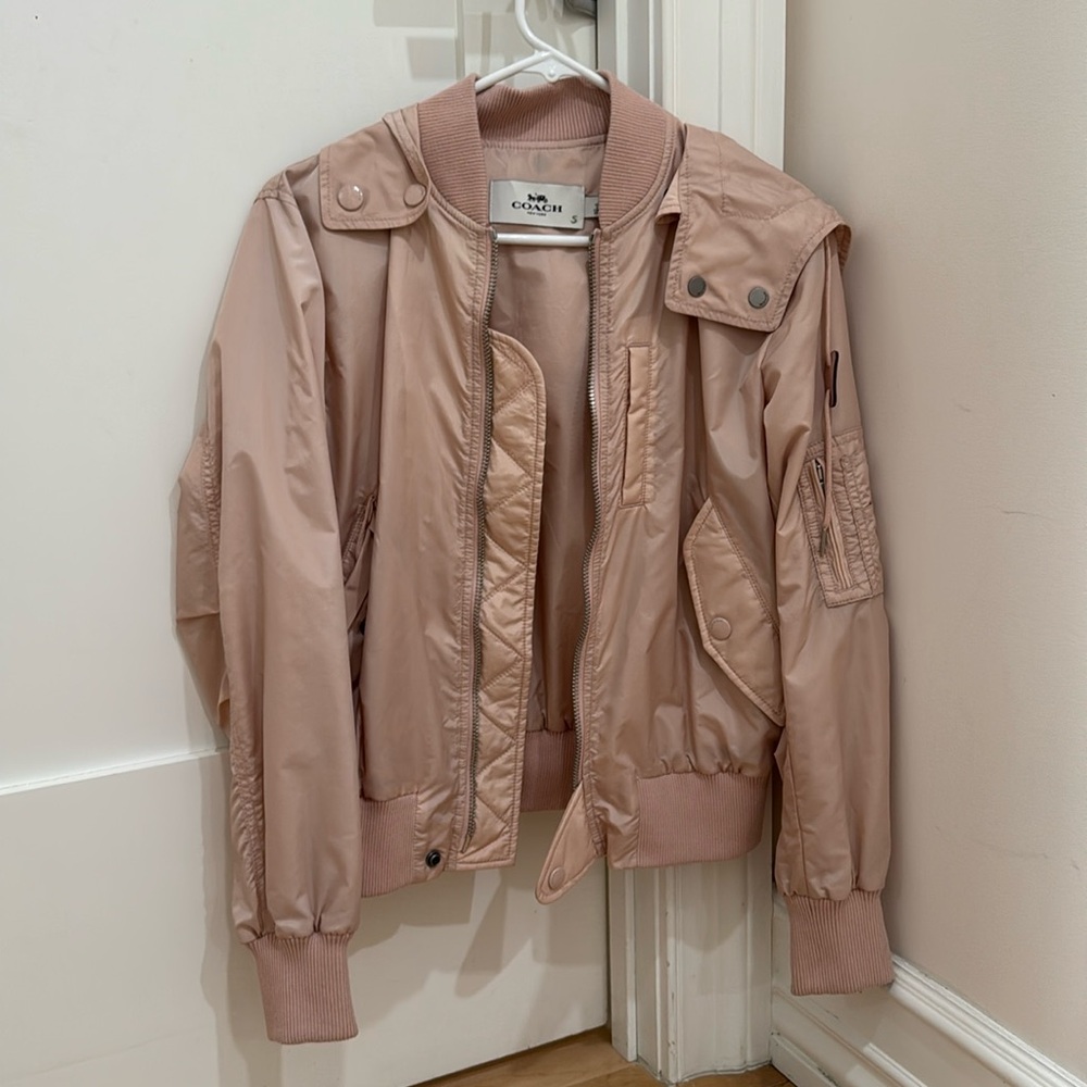 COACH pink nylon windbreaker with removable hood- size SMALL